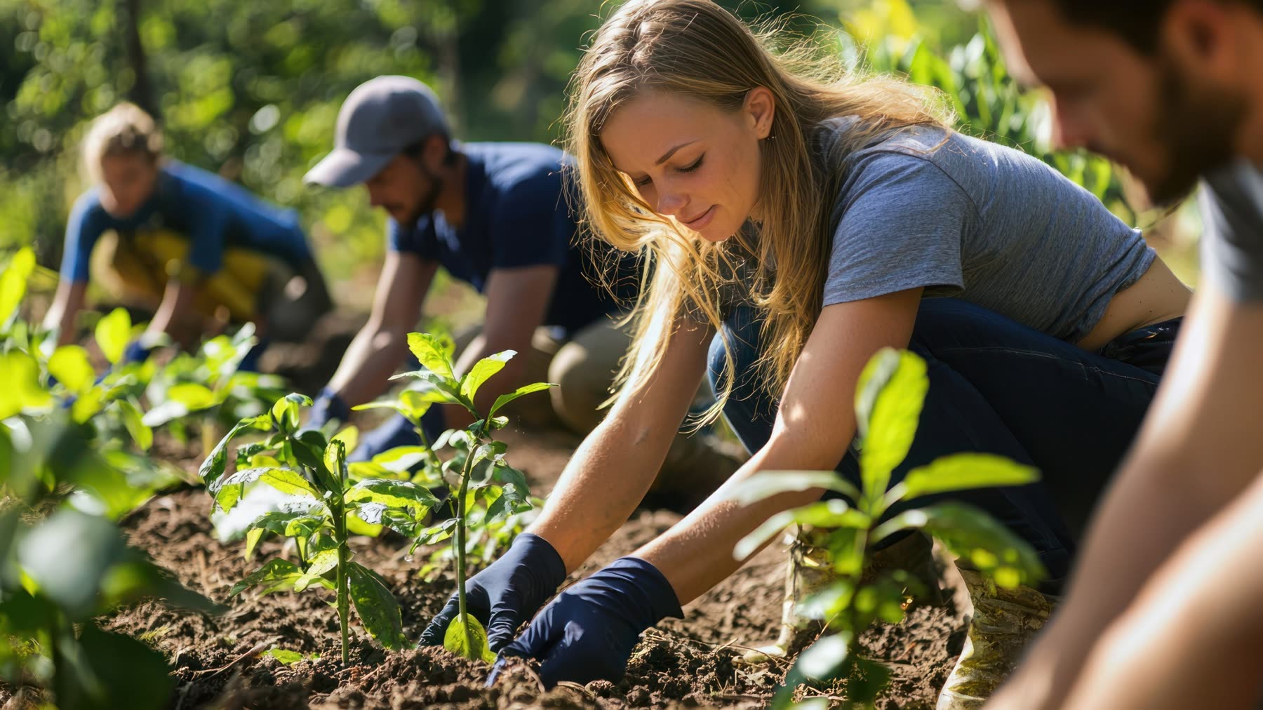 Volunteers planting together